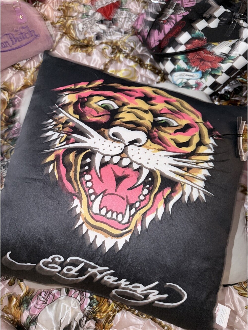 Ed Hardy Decorative Pillow Black With Tiger